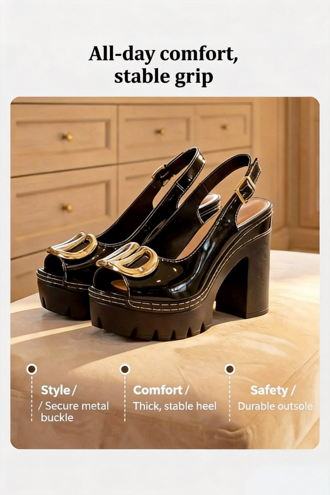 ☀️New arrival 55% OFF!🏖️Elegant Peep-Toe Buckle Heeled Sandals
