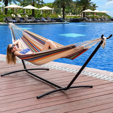 azy Daze Heavy-Duty Double Hammock with Steel Stand, Durable Fabric with Reinforced Stitching, 450 lbs Capacity